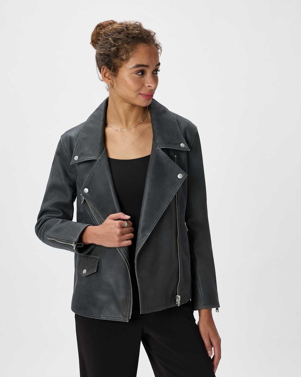 NWT Quince 100% Leather Oversized Biker Jacket Distressed Black XS Grunge $250
